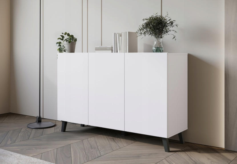 Nowoczesna komoda 120 cm do salonu na nóżkach biały mat minimalistyczna
