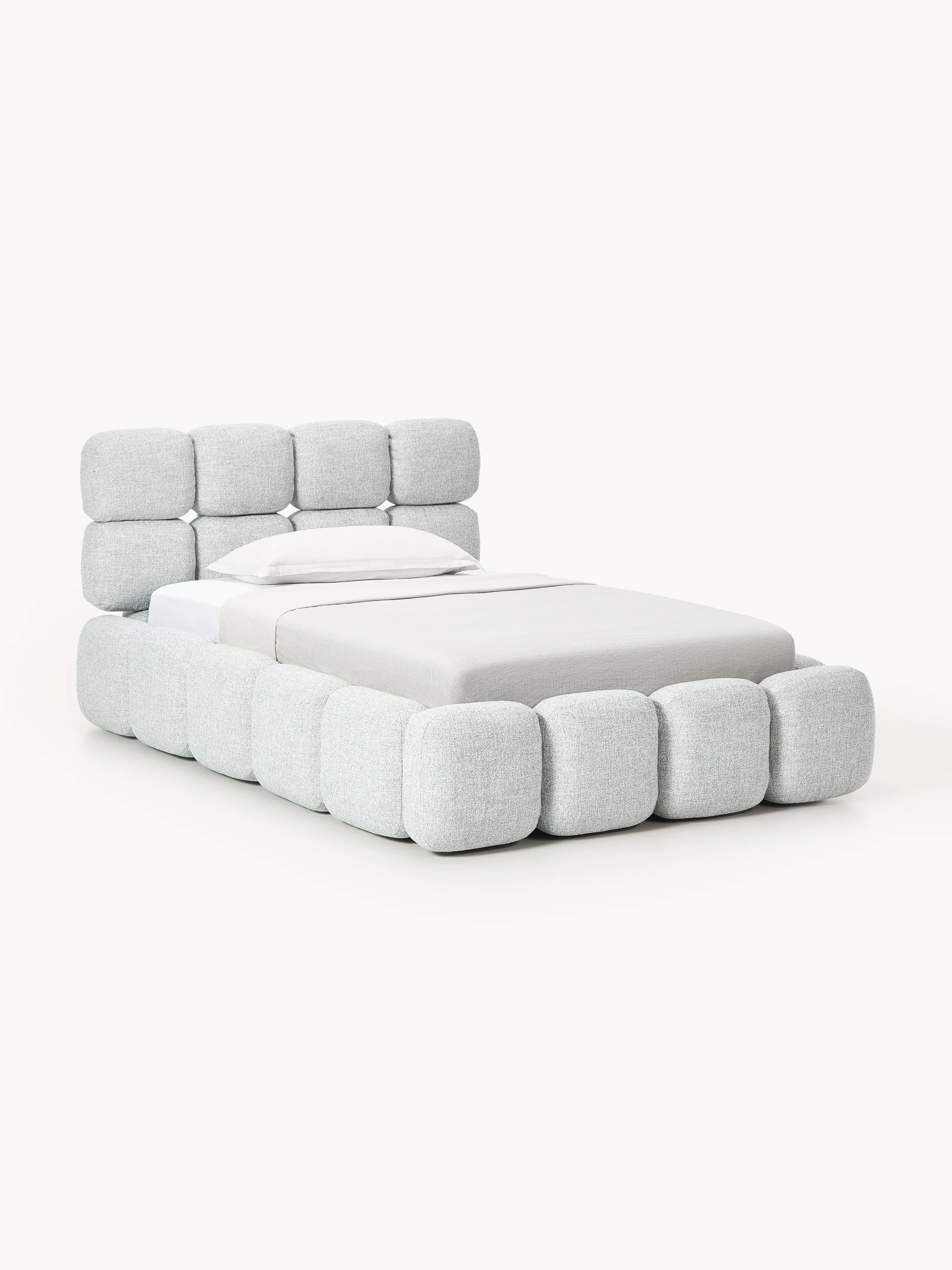 Einzelbett Tayla mit Stauraum aus Teddy-Bouclé