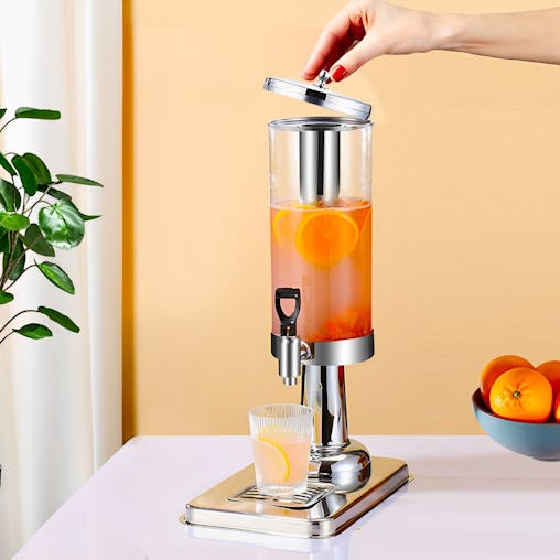 SOGA 2X Single 3L Silver Stainless Steel Beverage Dispenser Ice Cylinder Clear Juicer Hot Cold Water Jug