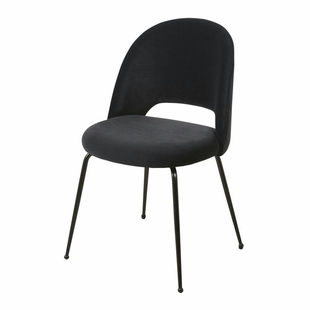 Isys - Chaise en velours et métal noirs