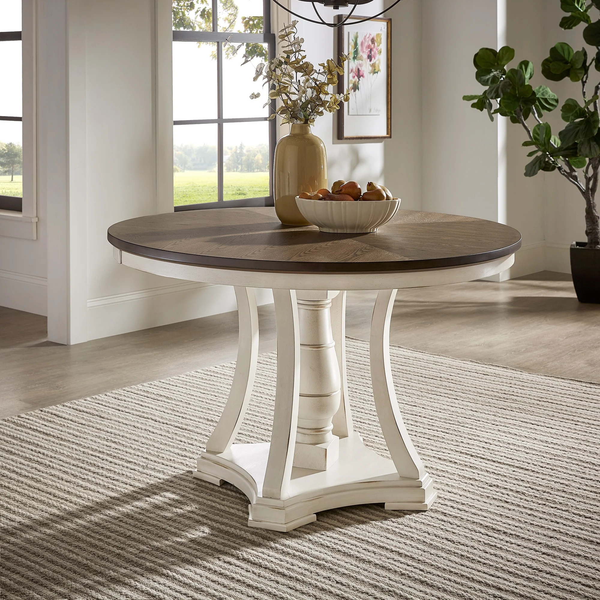 Tournus Dual-tone Solid Rubberwood Round Dining Table Set by iNSPIRE Q Classic