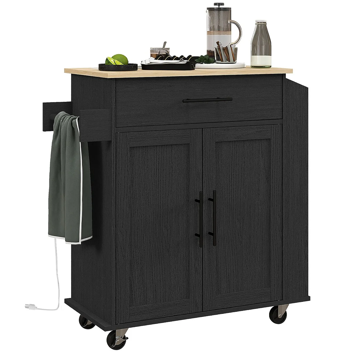 HOMCOM Kitchen Island with Storage, Rolling Kitchen Cart with AC Outlets and USB Ports
