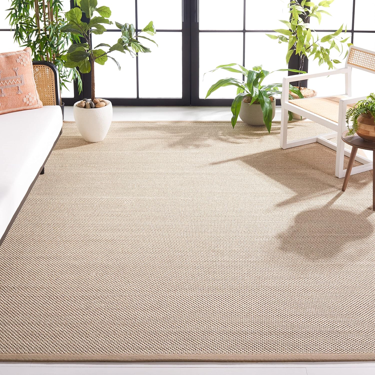 SAFAVIEH Area Rug 9x12 - Natural Fiber Collection - Large - Marble & Linen Color, Sisal, Woven Design with Border (NF143B)