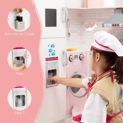 NNECW Kids Kitchen Pretend Play Set with Cookware & Apron