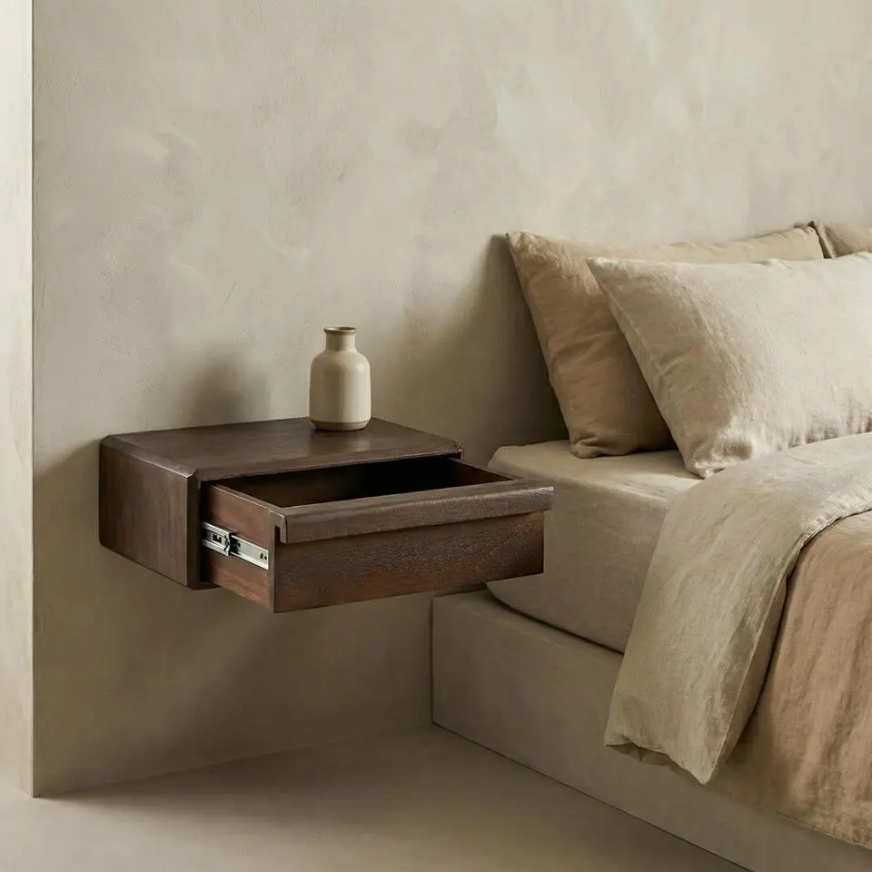 Nachtkastje Zwevend - Donkerbruin Hout - 40x30x15cm - Benthe