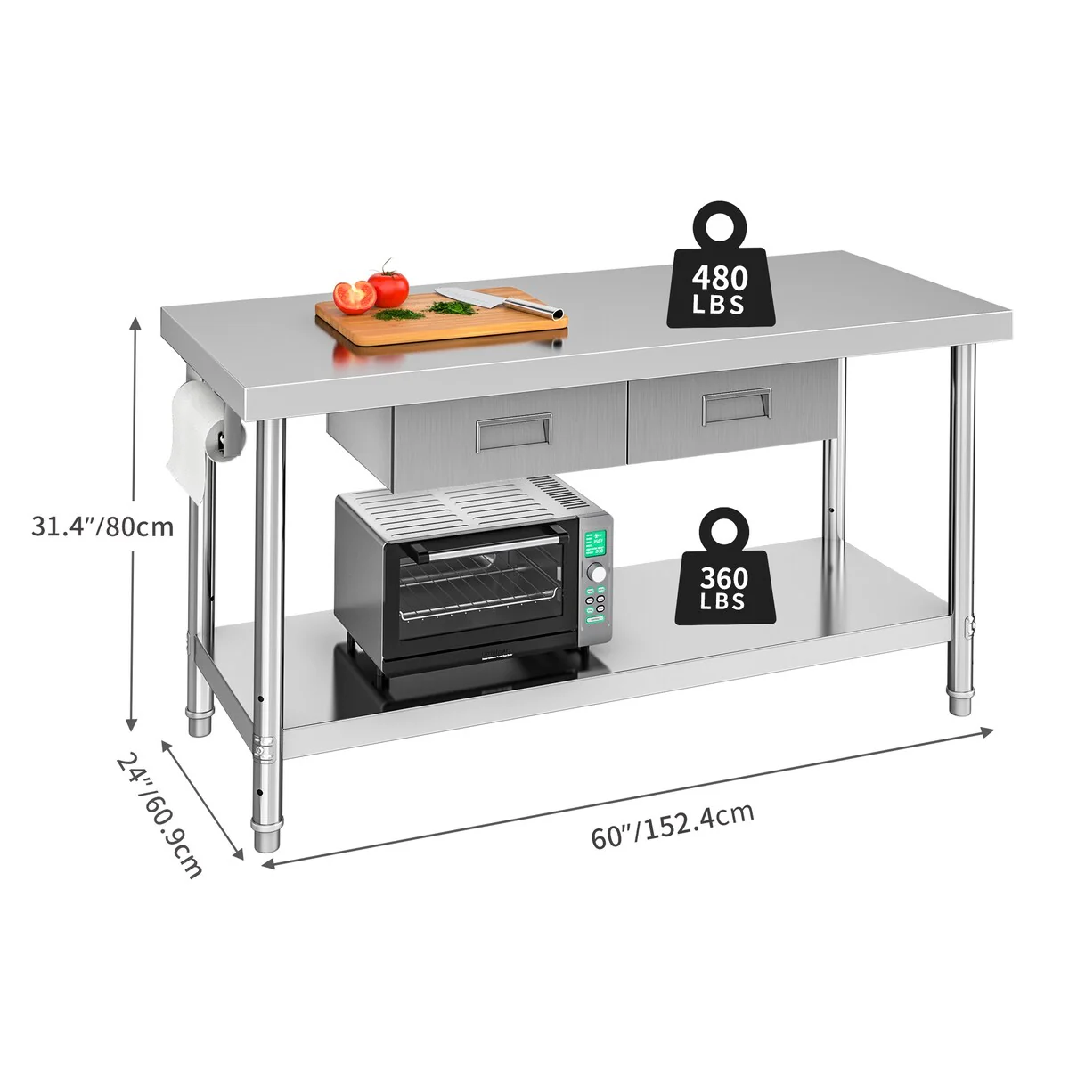 60×24 Stainless Steel Table with Two Drawers