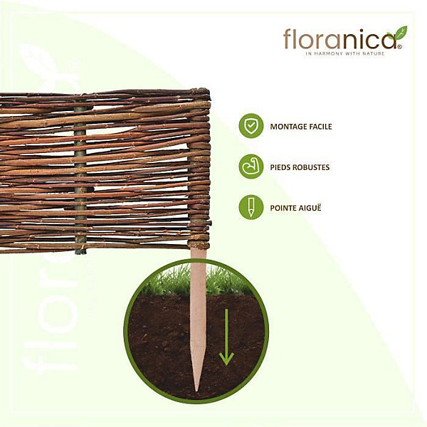 Clôture de jardin - FLORANICA - Bordure en osier - Hauteur 30 cm - Design naturel - Montage facile