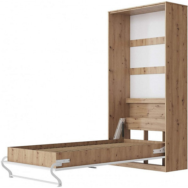 Armoire Lit escamotable Lit Mural Supérieur Vertical 90x200cm Chêne Sauvage-blanc brillant
