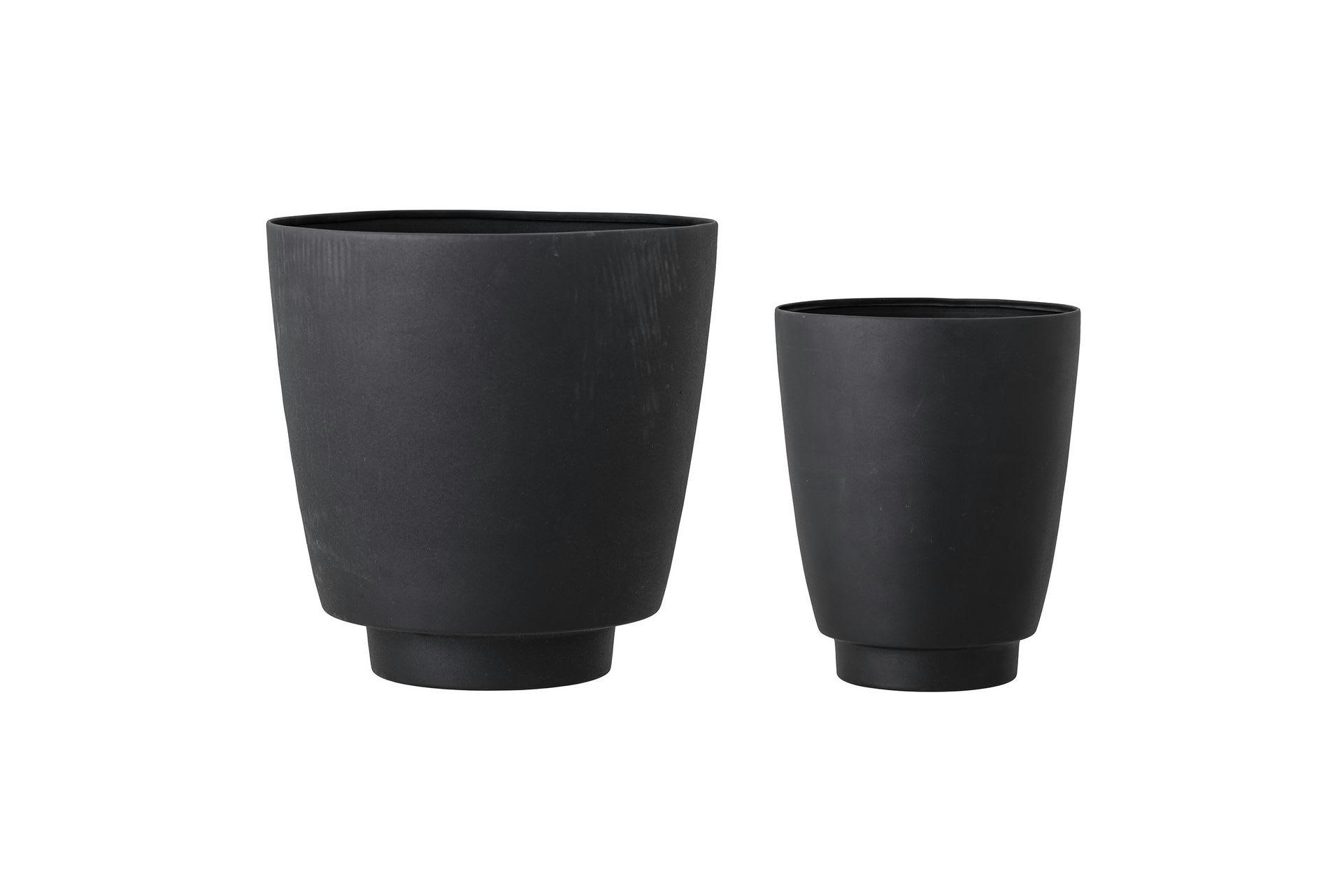 ILION - Lot de 2 pots de fleurs en métal noir H25-H31