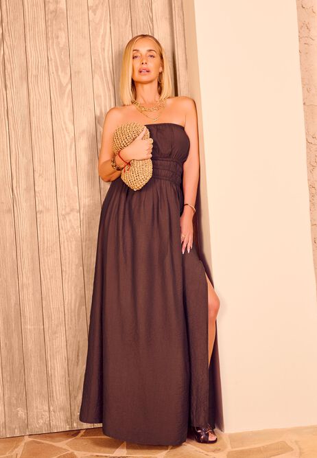 Womens Chocolate Brown Bandeau Dress