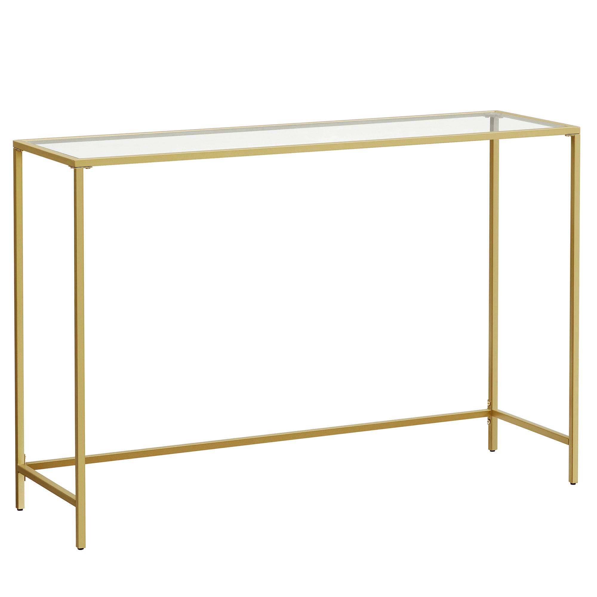 - Table console style moderne verre acier transparent doré