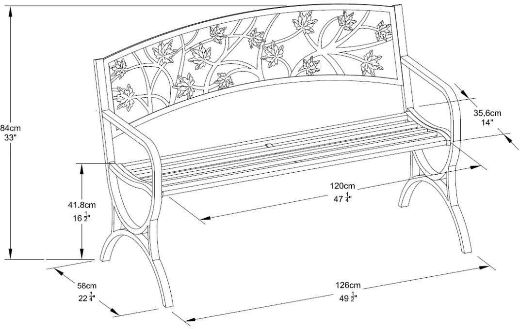 For Living Maple Leaf Steel Frame Outdoor/Patio/Garden Bench, Matte-Black