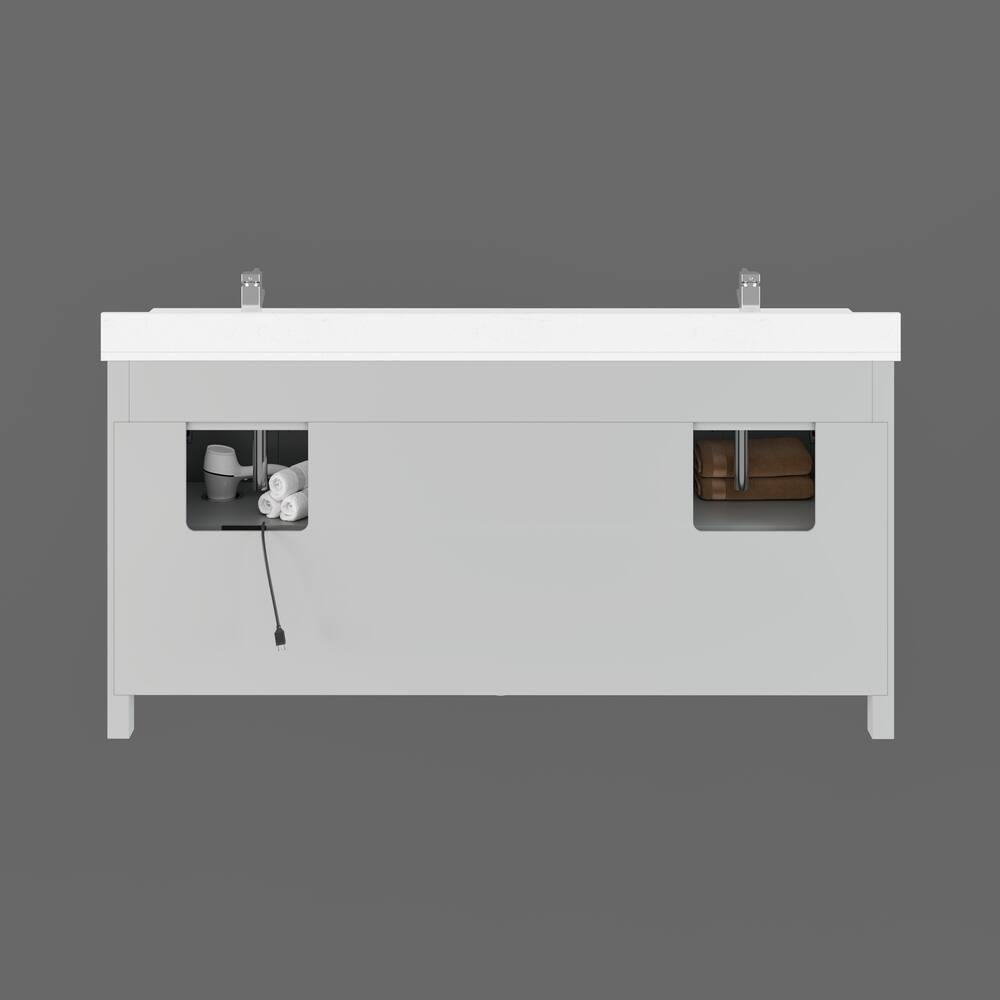 Urban Bathe Terrence Undermount Double Sink Stone Top Bathroom Vanity with Drawer & Cabinet Organizer, Oxford Grey, 72-in
