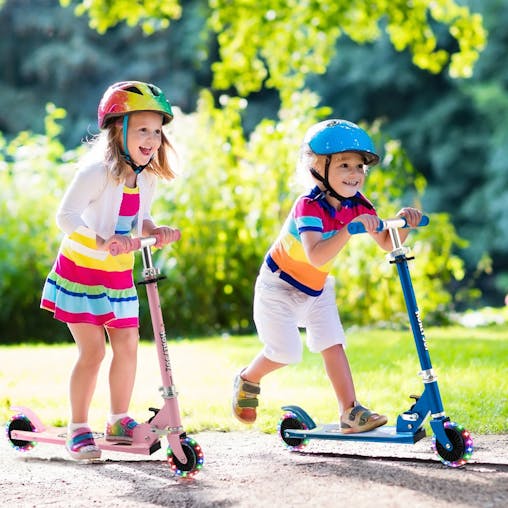 NNECW Foldable Lightweight Scooter with Adjustable Height Handlebar and LED Light for Kids-Pink