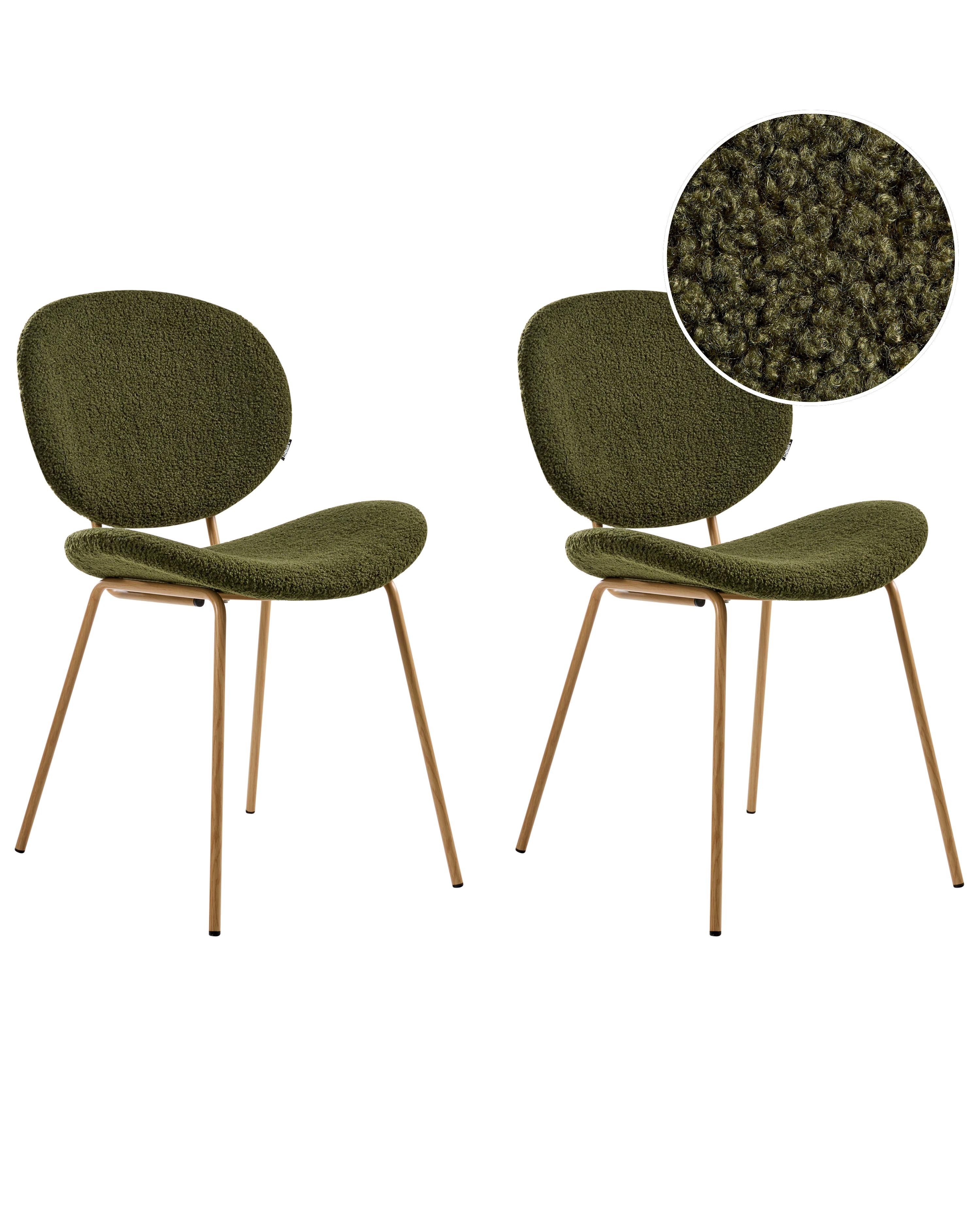 Set of 2 Bar Chairs LUANA Boucle Dark Green