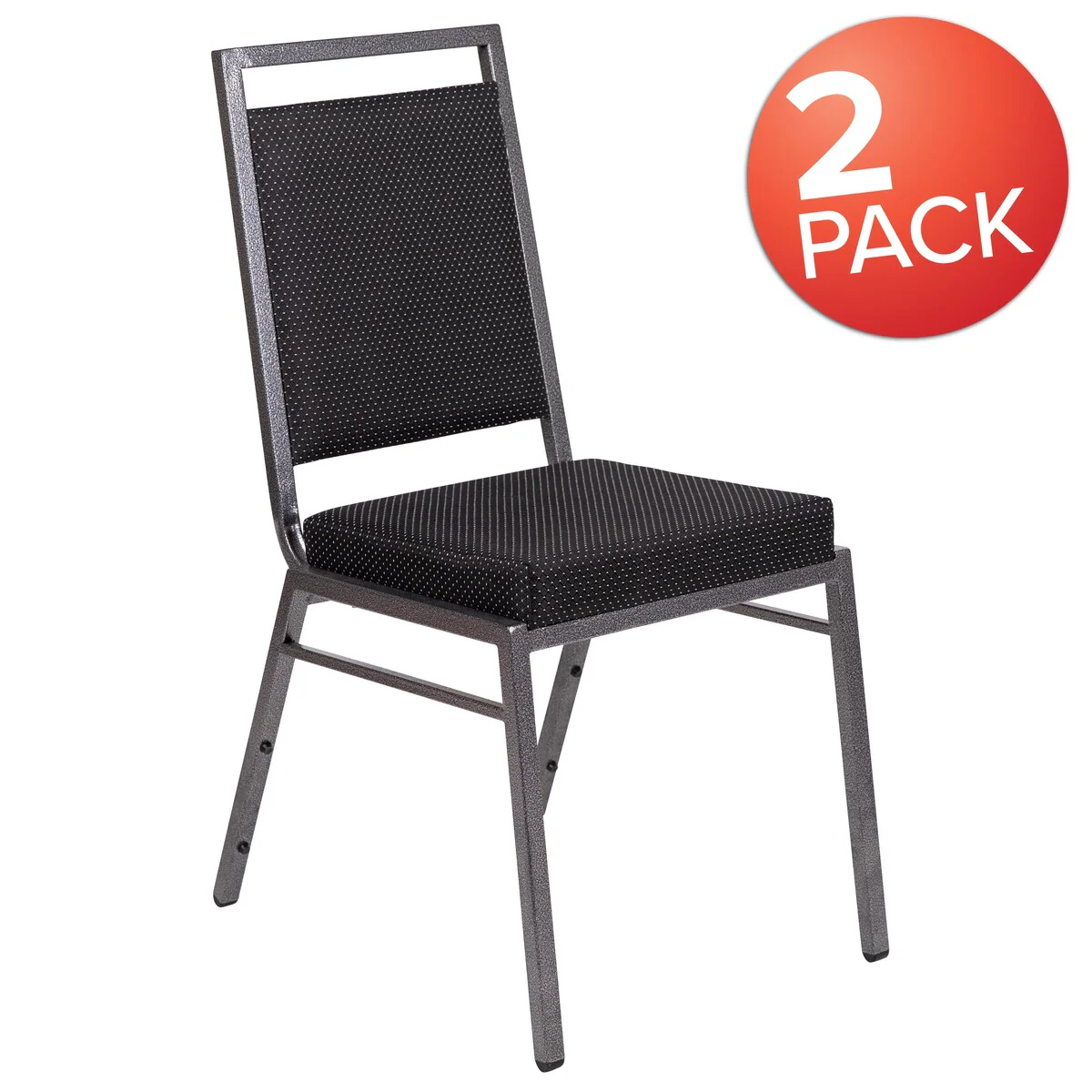 2 Pack Square Back Stacking Banquet Chair with Silvervein Frame