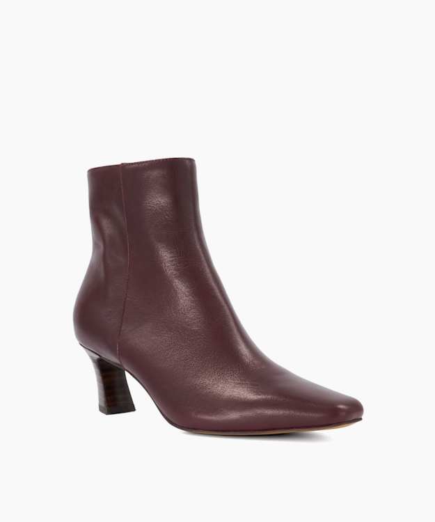 Overly Burgundy - Leather Block Heel Ankle Boots