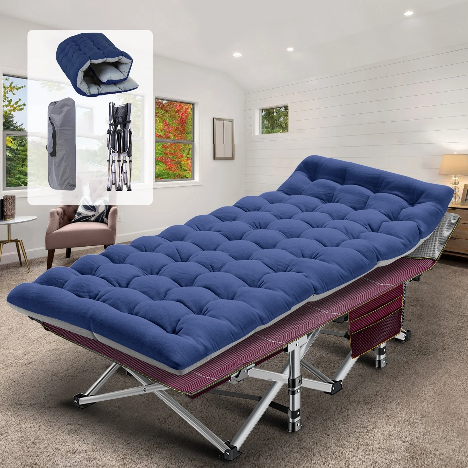 DoCred Folding Camping Cot W/Mat for Adults, Travel Bed with Carry Bag