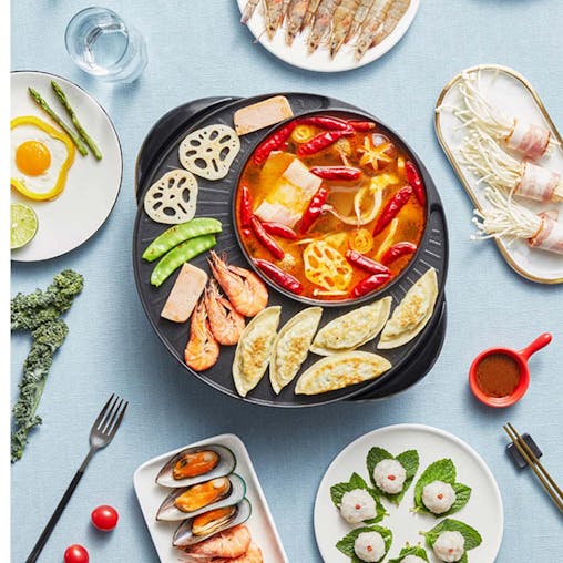 SOGA 2-in-1 Electric Teppanyaki Grill & Hotpot - Stone Coated, Serves 3-5 People