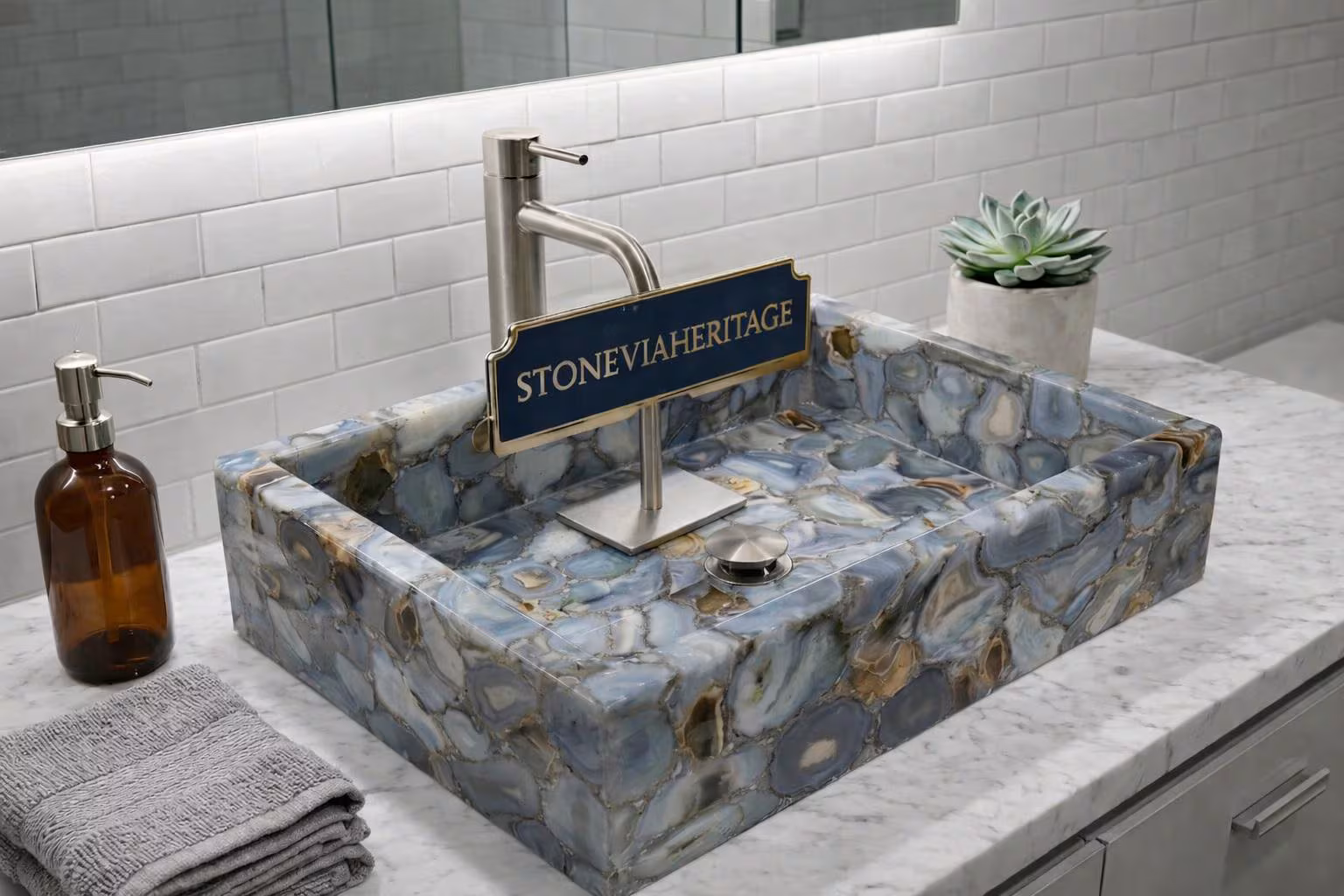 Natural Agate Vessel Sink, Luxury Stone Wash Basin, Gemstone Bathroom Vanity, Handmade Washbowl