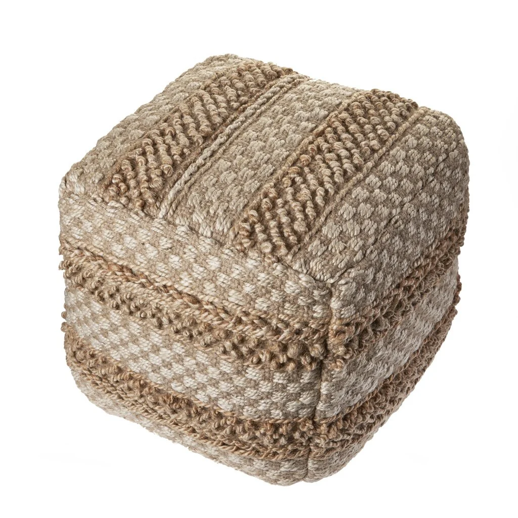 18 Tan Geometric Pouf Ottoman Comfortable Floor Seating & Accent Decor