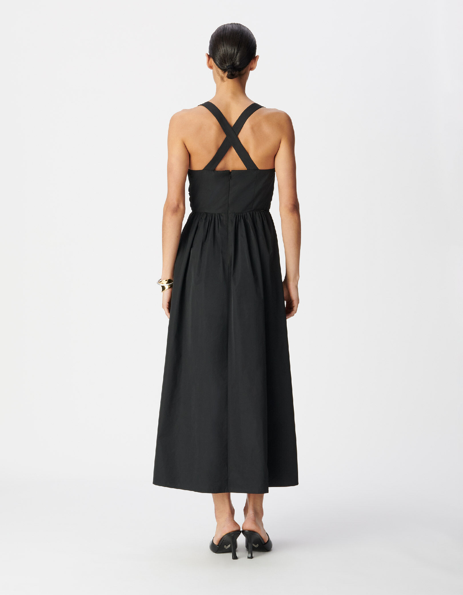 Robe chic à bretelles noire en taffetas Femme