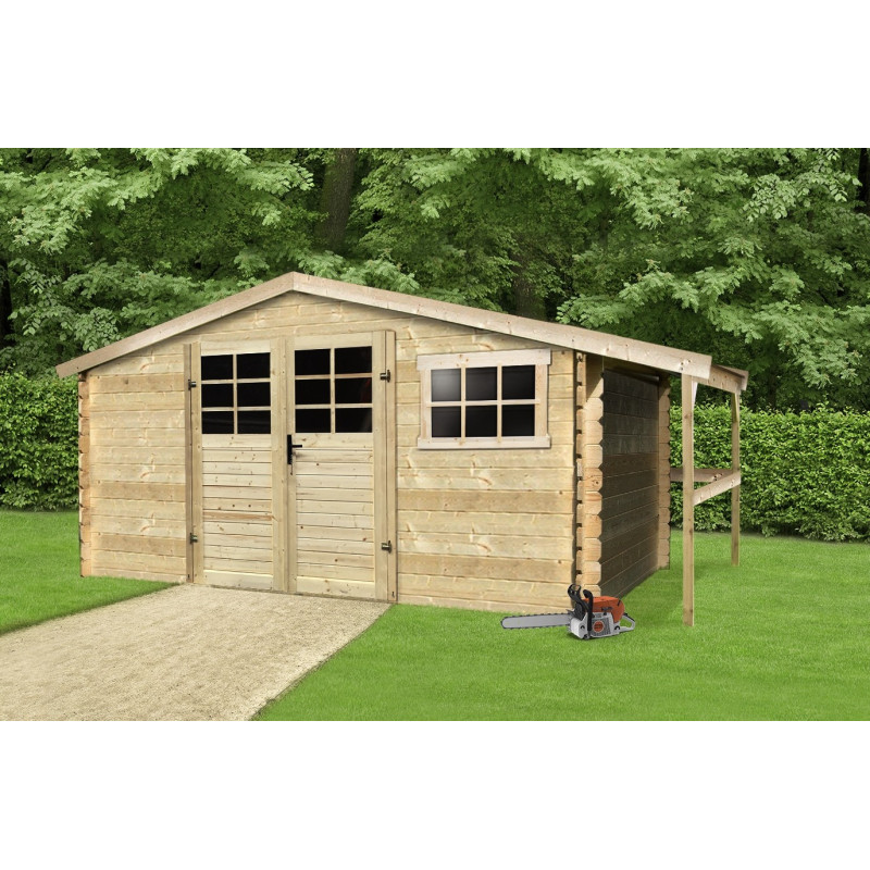Abri de jardin en bois Traditionnel 28 mm 3,88 x 2,98   0,6 m SOLID