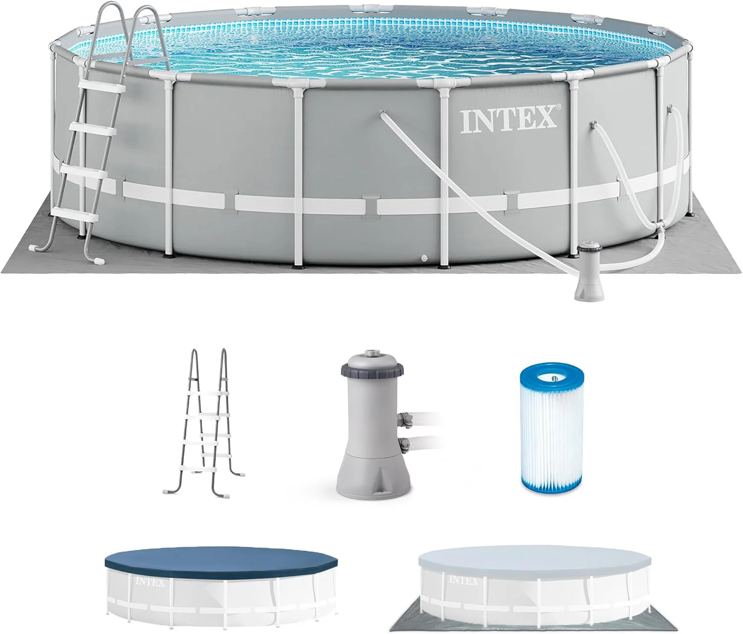 Above Ground Swimming Pool w/ Pump, Cover,  Ladder, 18' x 48, Prism Frame, Gray - Outdoor Round Family Pool w/ Filter, 42-Inch Deep Water(20' x 52)