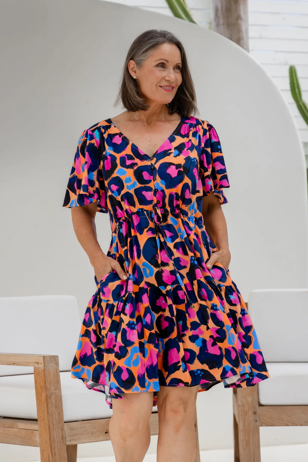 Esmae Dress in Sherbie - Peach Leopard by Kasey Rainbow
