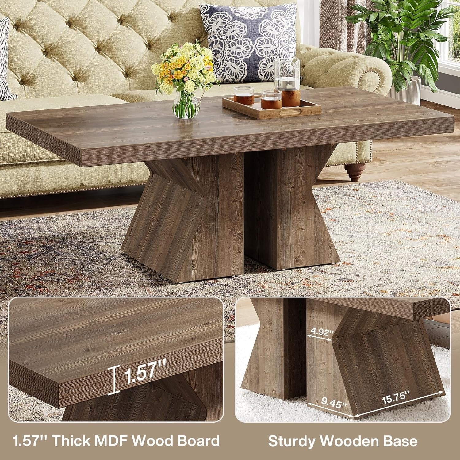 Rectangular Coffee Table Wood Center Table for Living Room