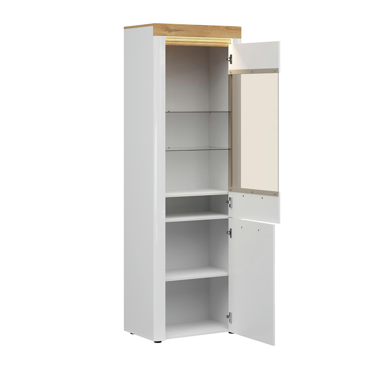 - Vitrine 2 portes avec LED mdf et stratifiés blanc et naturel