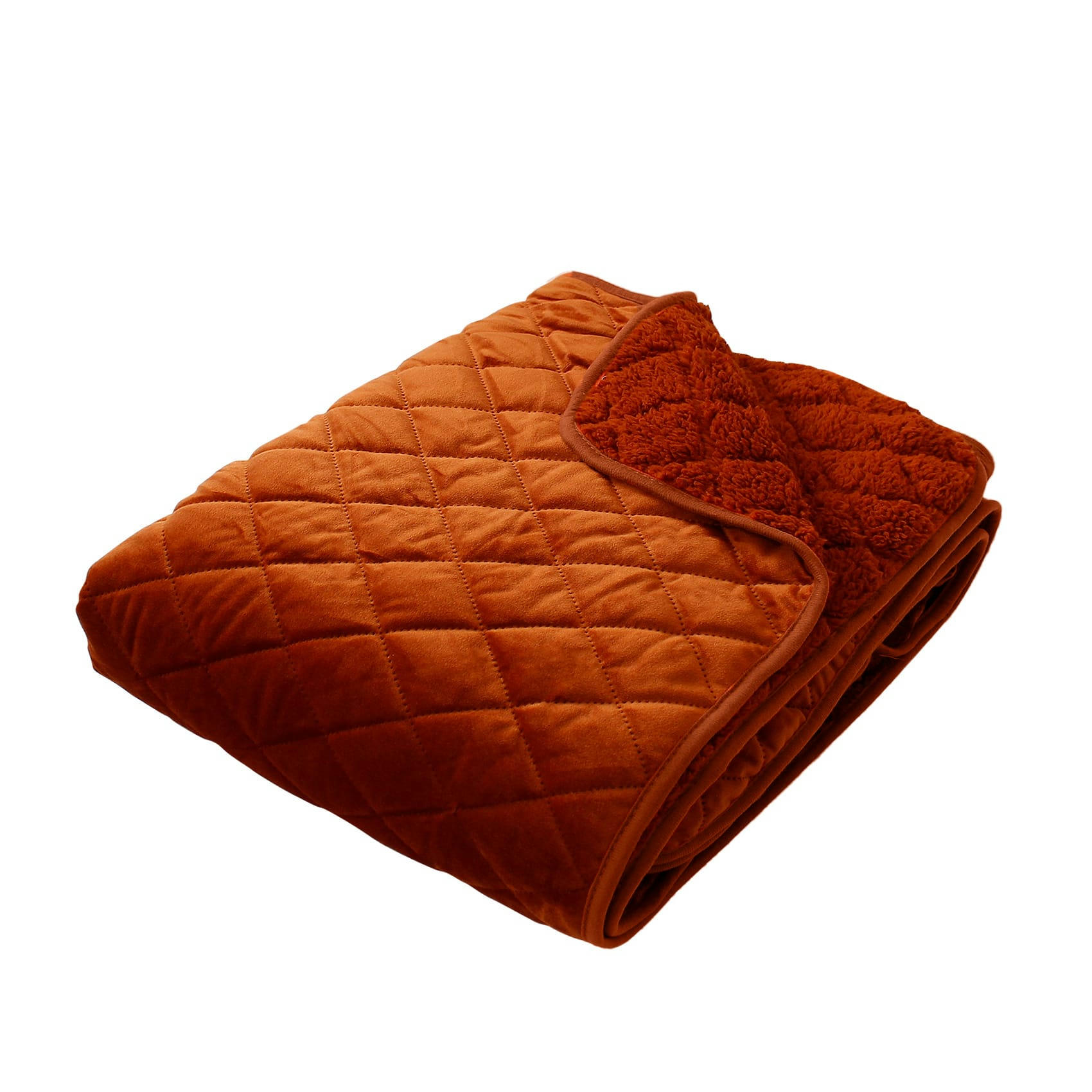 - Plaid en velours et sherpa polyester/velours tabac 125x150 cm