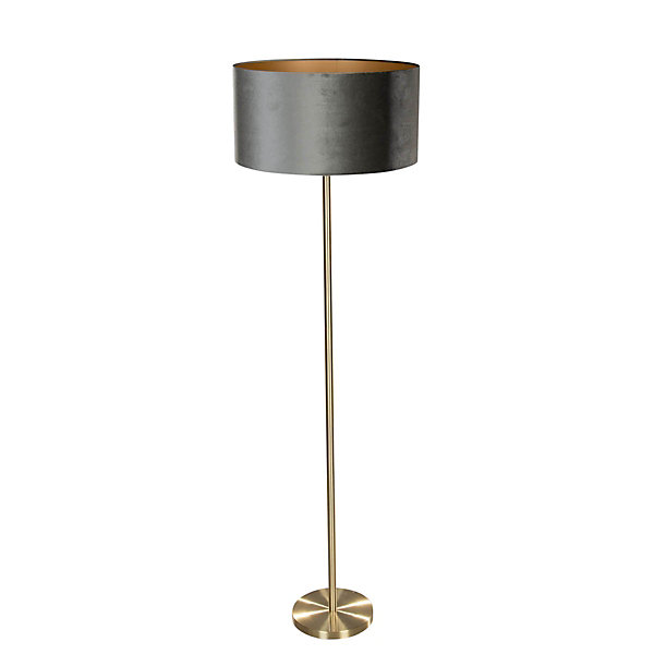 Lampadaire laiton avec abat-jour en velours vert 50 cm - Simplo