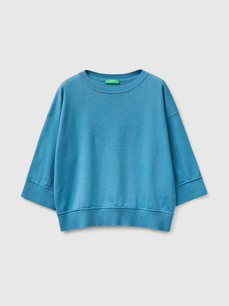 Crew neck sweater in cotton and wool