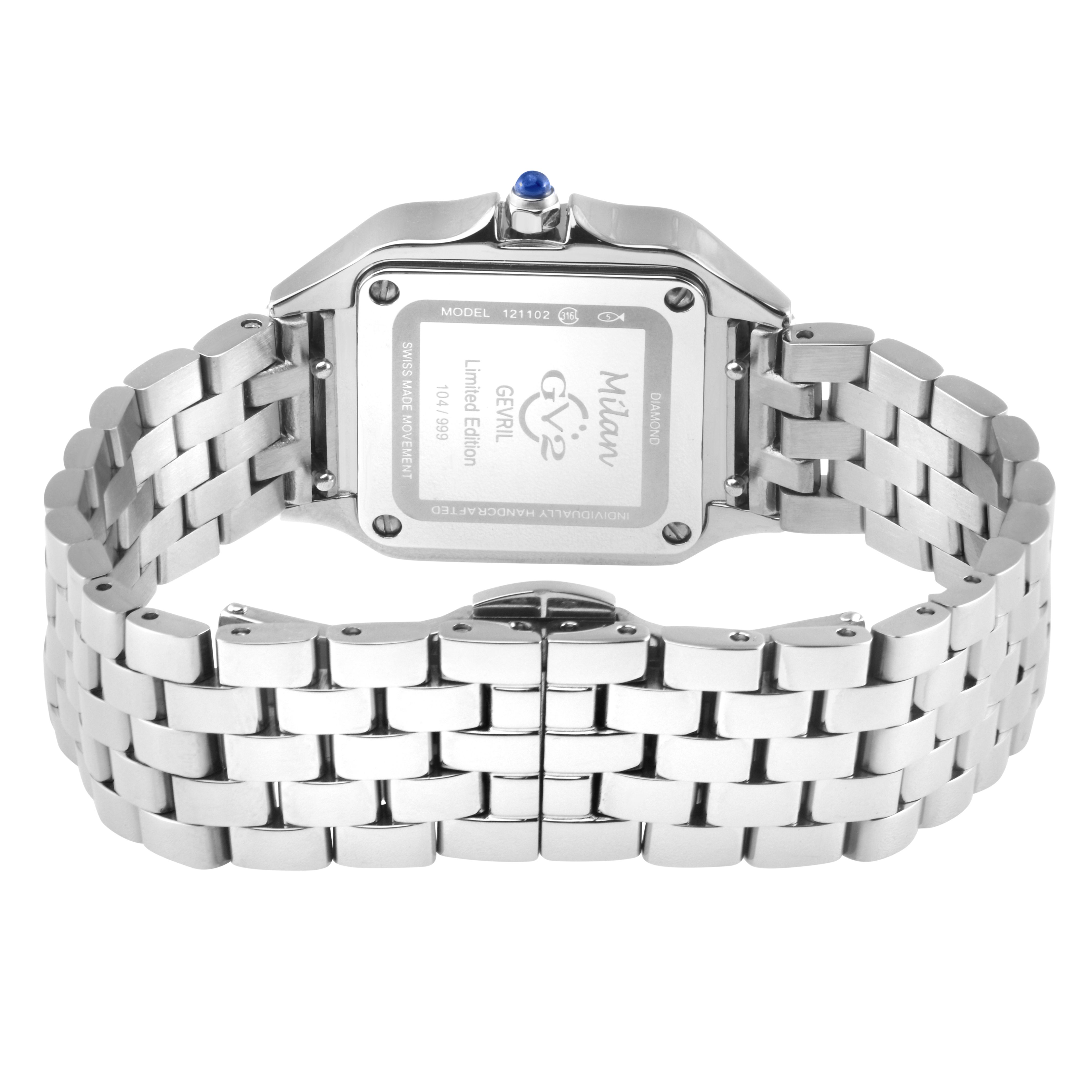 GV2 Milan Swiss Quartz 27.5 MM Rose Quartz Dial 316L Stainless Steel Sapphire Crystal Diamond Watch