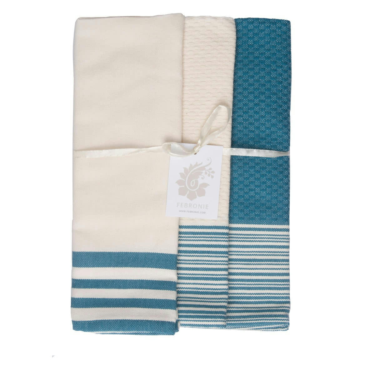 ESSENTIELLE - Torchons (x3) coton  60x40 bleu canard