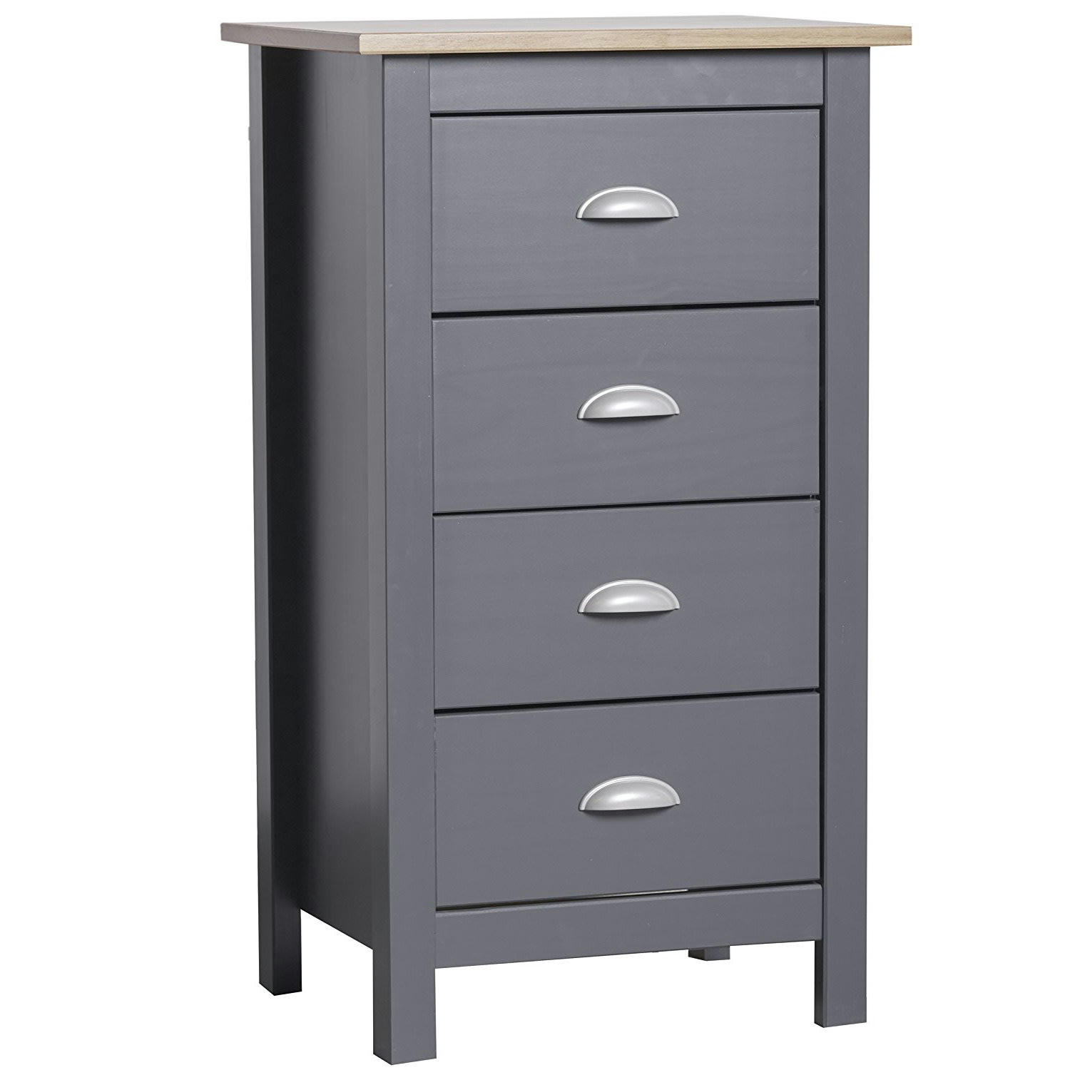 JADE - Chiffonnier nuit 4 tiroirs dans les tiroirs anthracite, 46 cm longueur