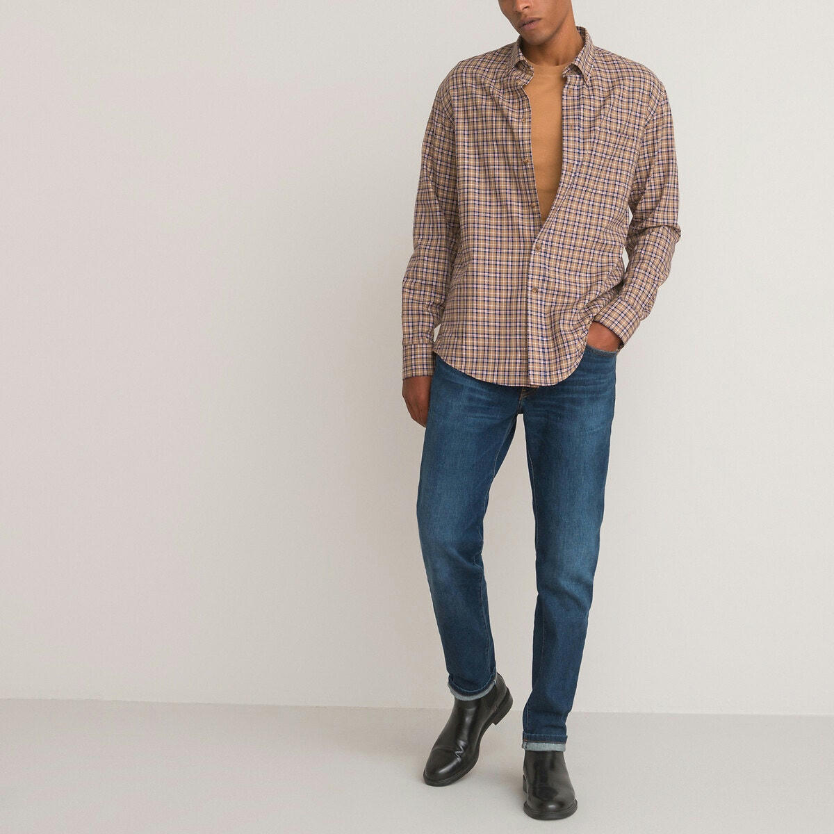 Chemise slim col américain à carreaux