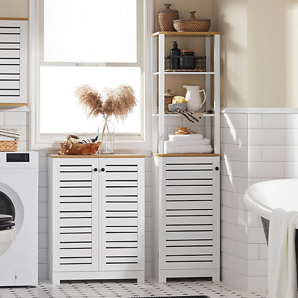 Meuble Bas Placard de Rangement avec 2 Portes Persiennes, BZR41-W, SoBuy