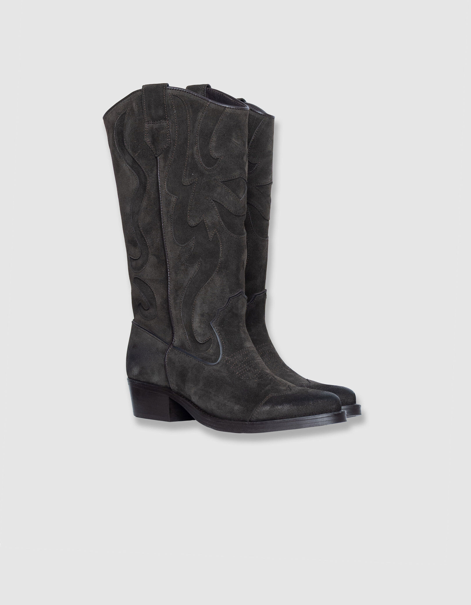 Bottes santiags marron cuir velours Femme