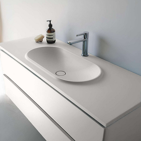 Ensemble meuble de salle bain 100 cm plan vasque blanc POALGI 2 tiroirs - série B&uuml;l