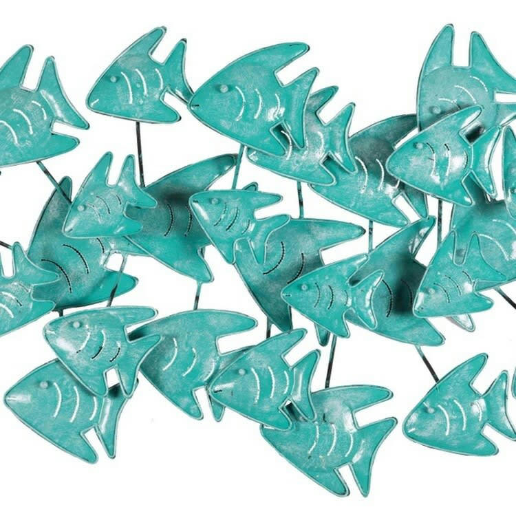 BIG-BEL - Décoration murale en métal, poissons turquoise 80x45