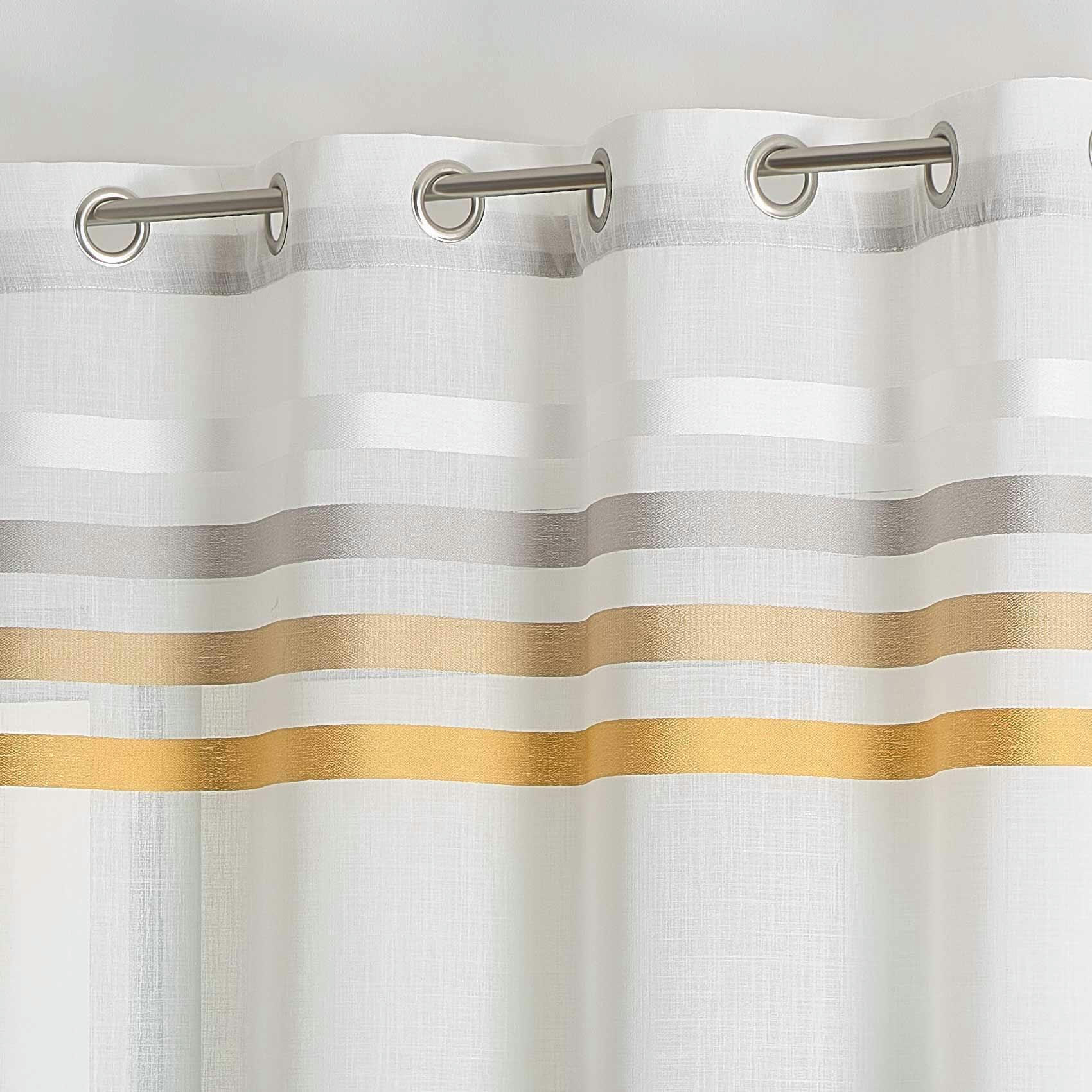 - Voilage en étamine à rayures bayadères polyester jaune ocre 140x260 cm