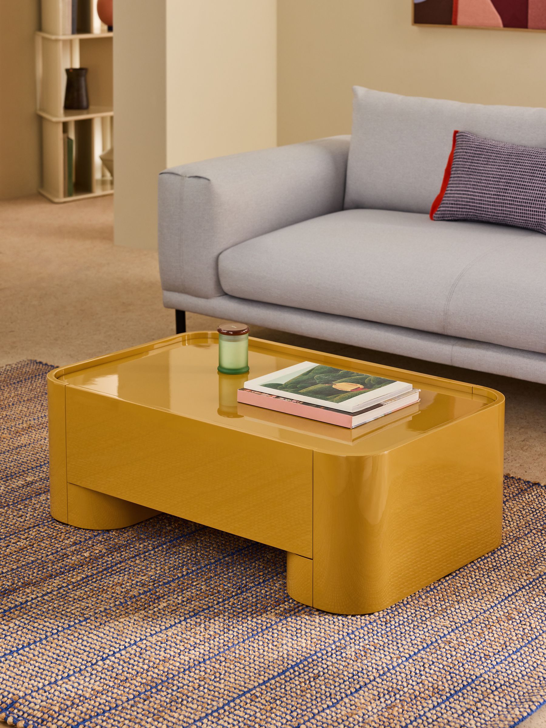 Kain Storage Coffee Table in Cumin Yellow Gloss