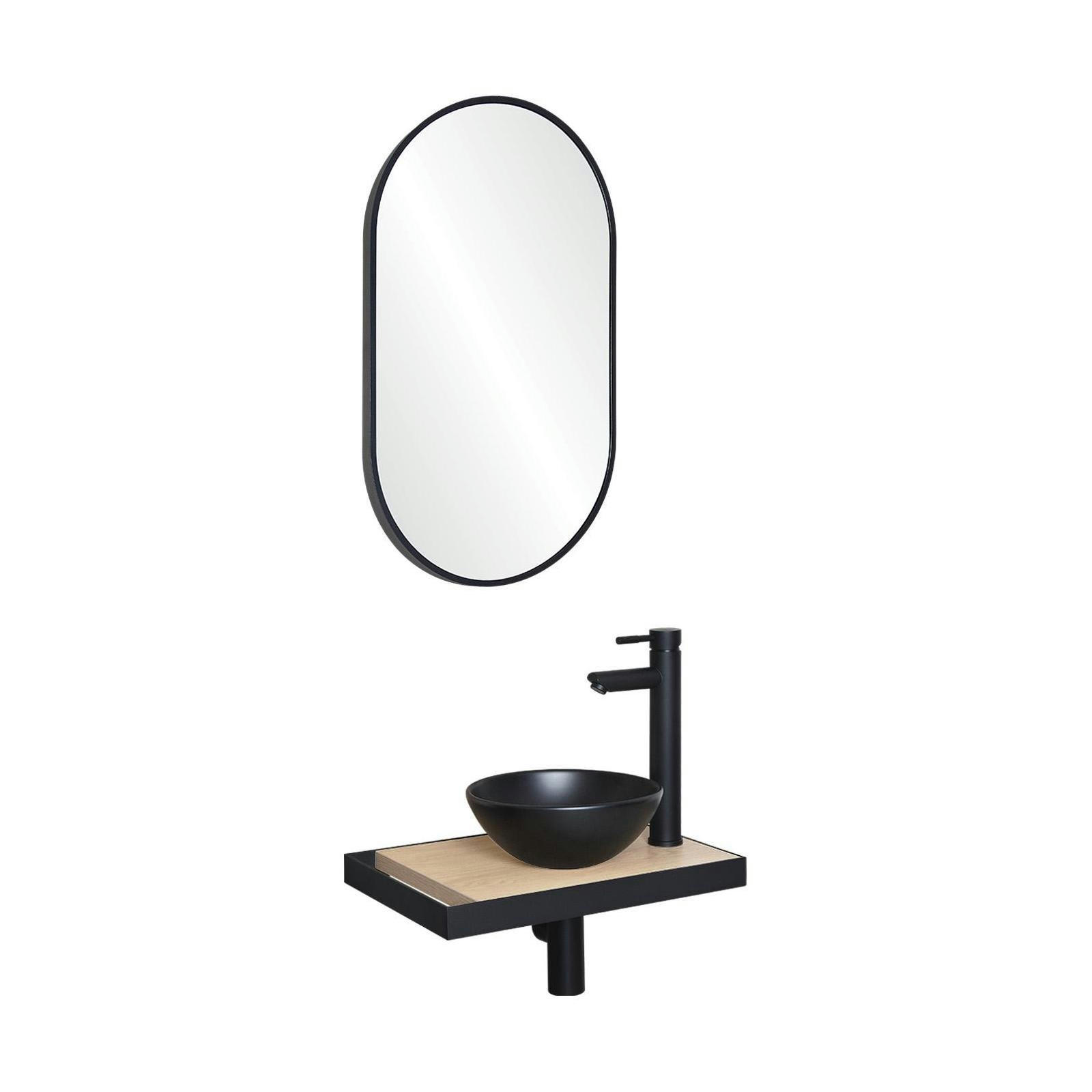 SOHO - Meuble lave-mains  plan fin p-serviette côté vasque noire + rob+miroir
