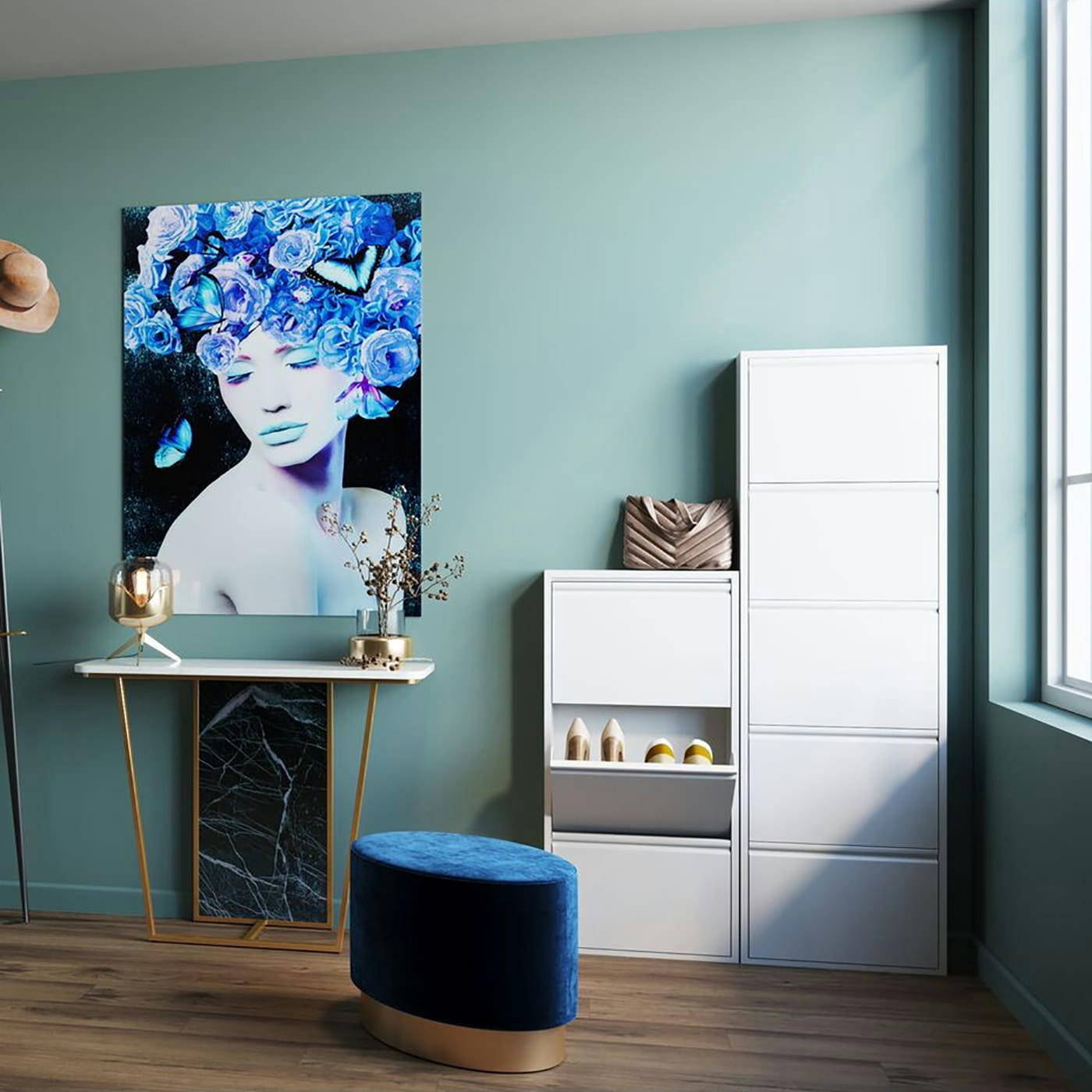 TIARA - Console en marbre minéral blanc et acier doré