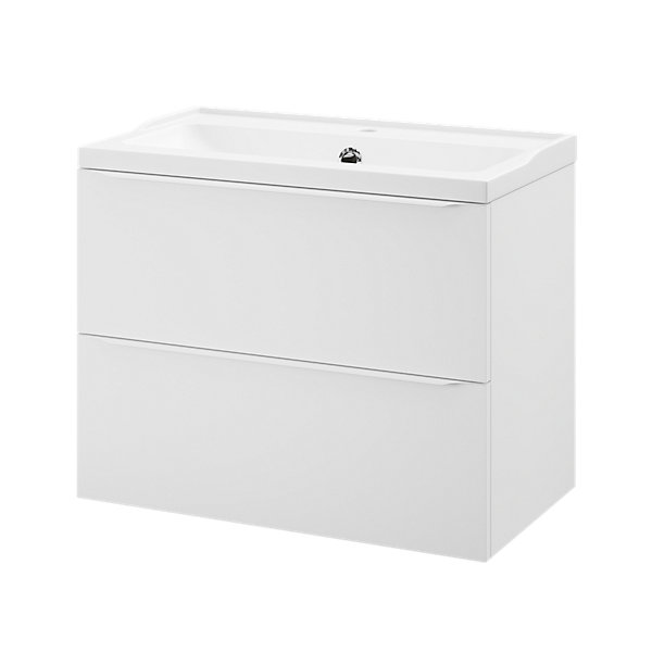 Meuble vasque suspendu blanc mat l.80 cm Imandra   plan vasque blanc céramique Lana, GoodHome