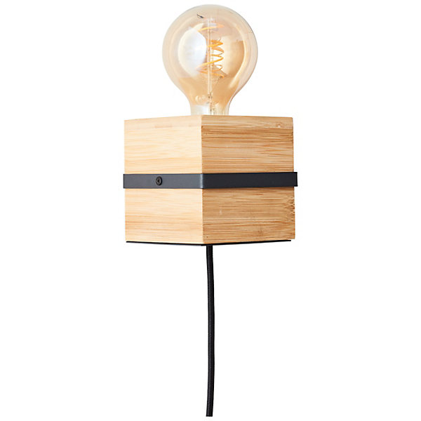 BENNY applique murale avec interrupteur sur fil - métal/bambou - noir/nature - E27 40W - ampoule non incluse