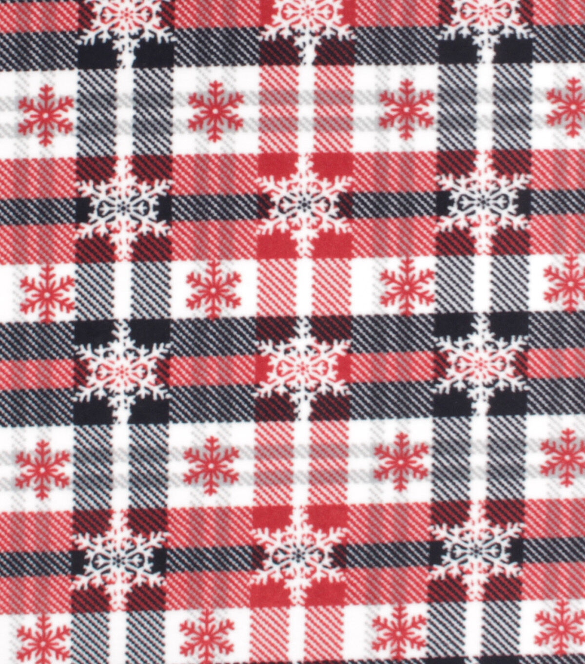 Snowflakes on Red & Black Plaid Anti Pill Fleece Fabric