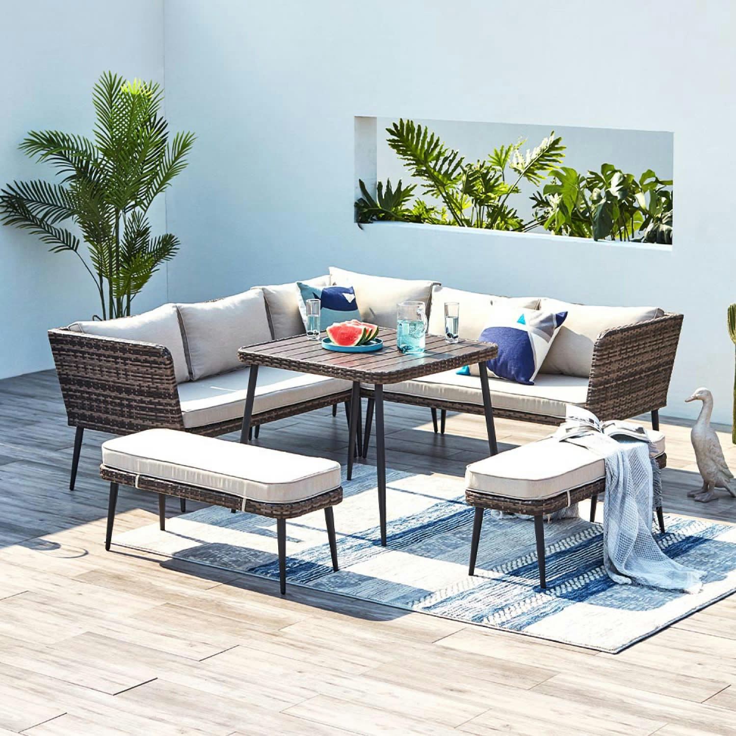 BARACOA - Salon de jardin 9 places en résine marron beige